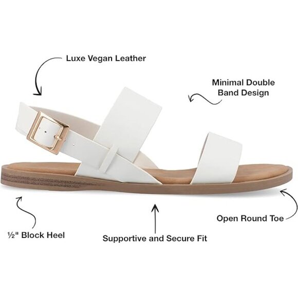 Journee Collection Womens Dual Straps Flat Sandals White Brown Size 8 Regular - Picture 2 of 5